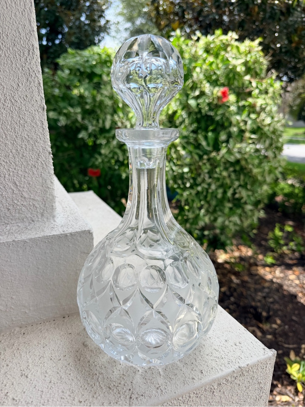 VTG  Cut Crystal Decanter w Stopper Frosted Panels Barware Whiskey Wine Liquor
